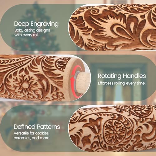 Embossed Wooden Rolling Pin A3796