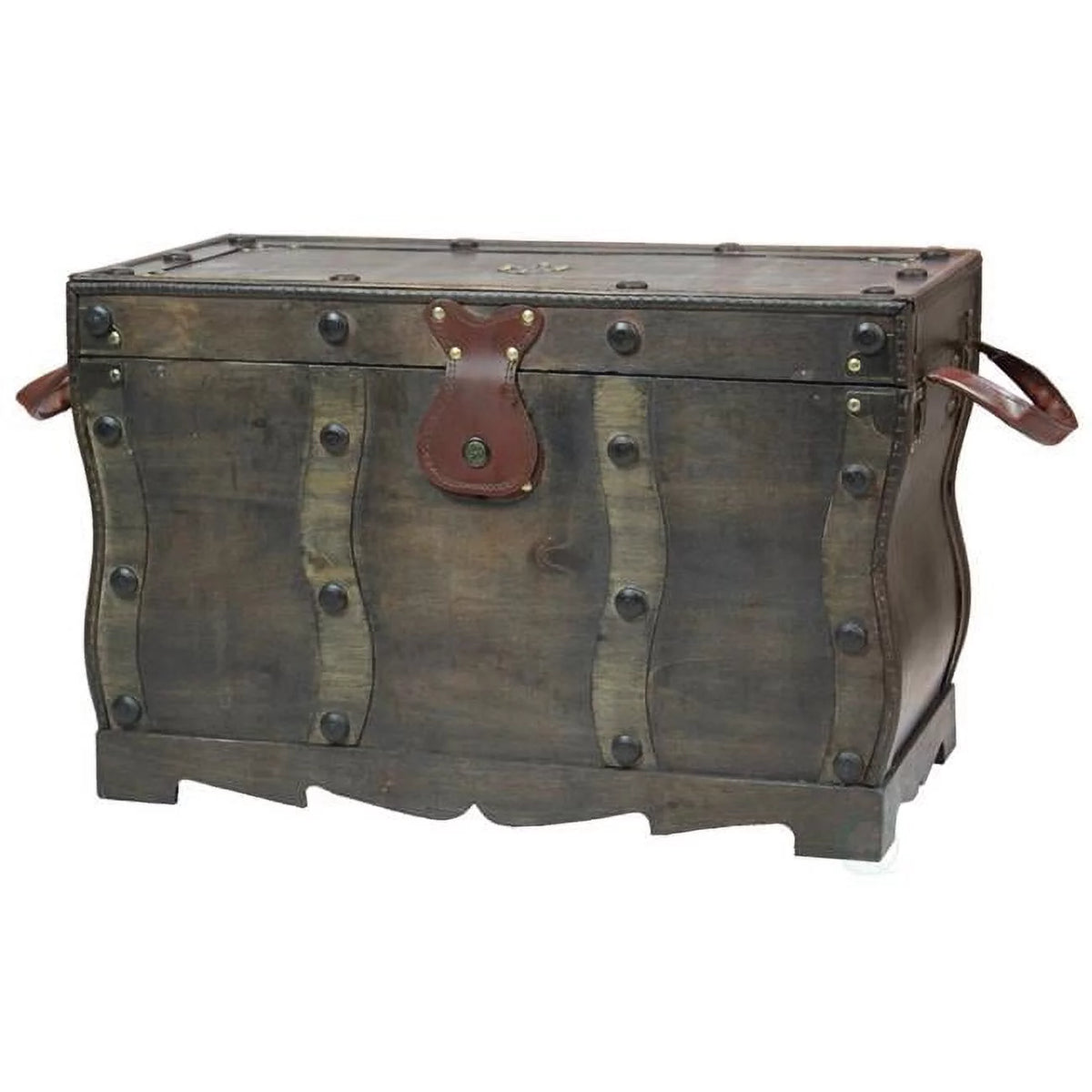 Antique Style Distressed Wooden Pirate Treasure Chest Trunk, Black A633516