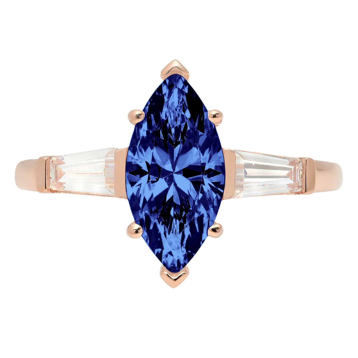 Marquise Cut Blue Simulated Tanzanite Rose Gold Three-Stone Ring R907953