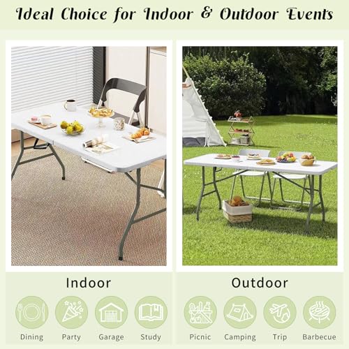 2 Pack 6 FT White Folding Plastic Table with Carrying Handle W2308