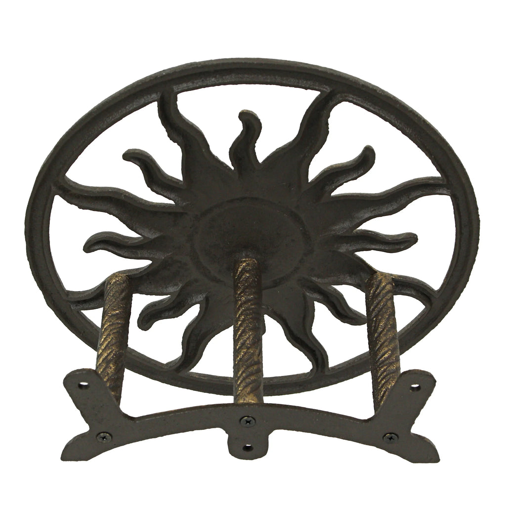 Bronze Cast Iron Sun Wall Mount Garden Hose Hanger X479