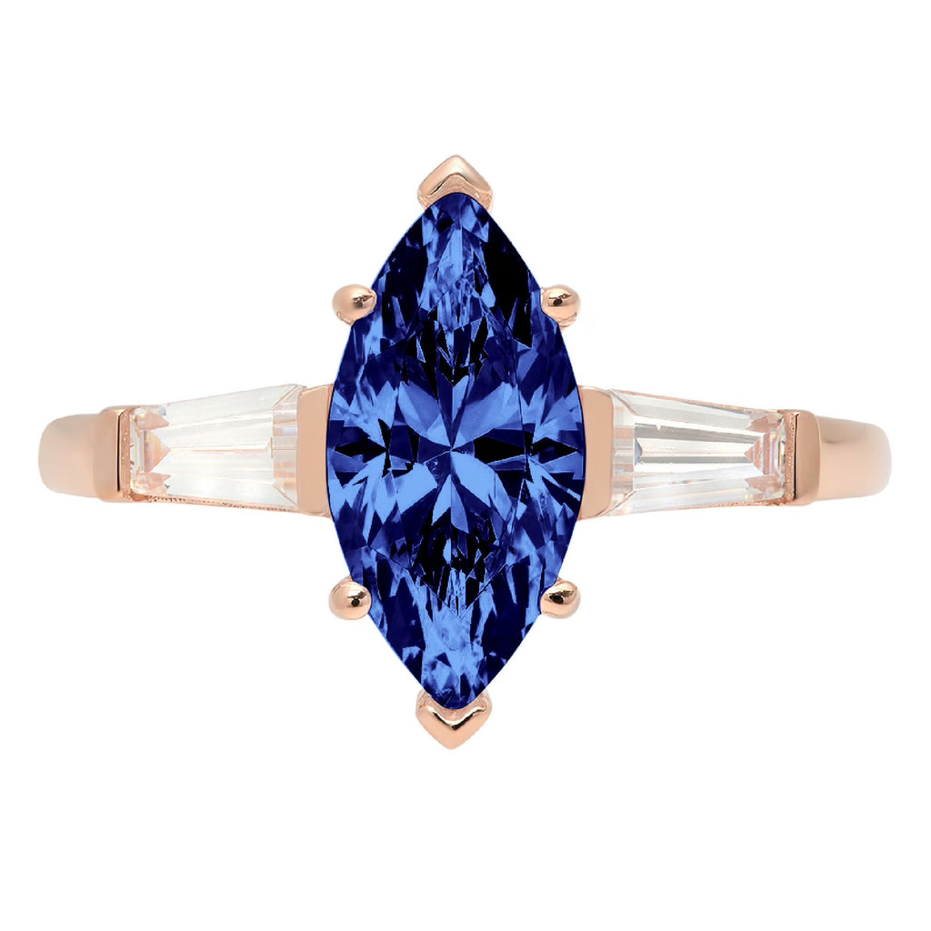 Marquise Cut Blue Simulated Tanzanite Rose Gold Three-Stone Ring R907953