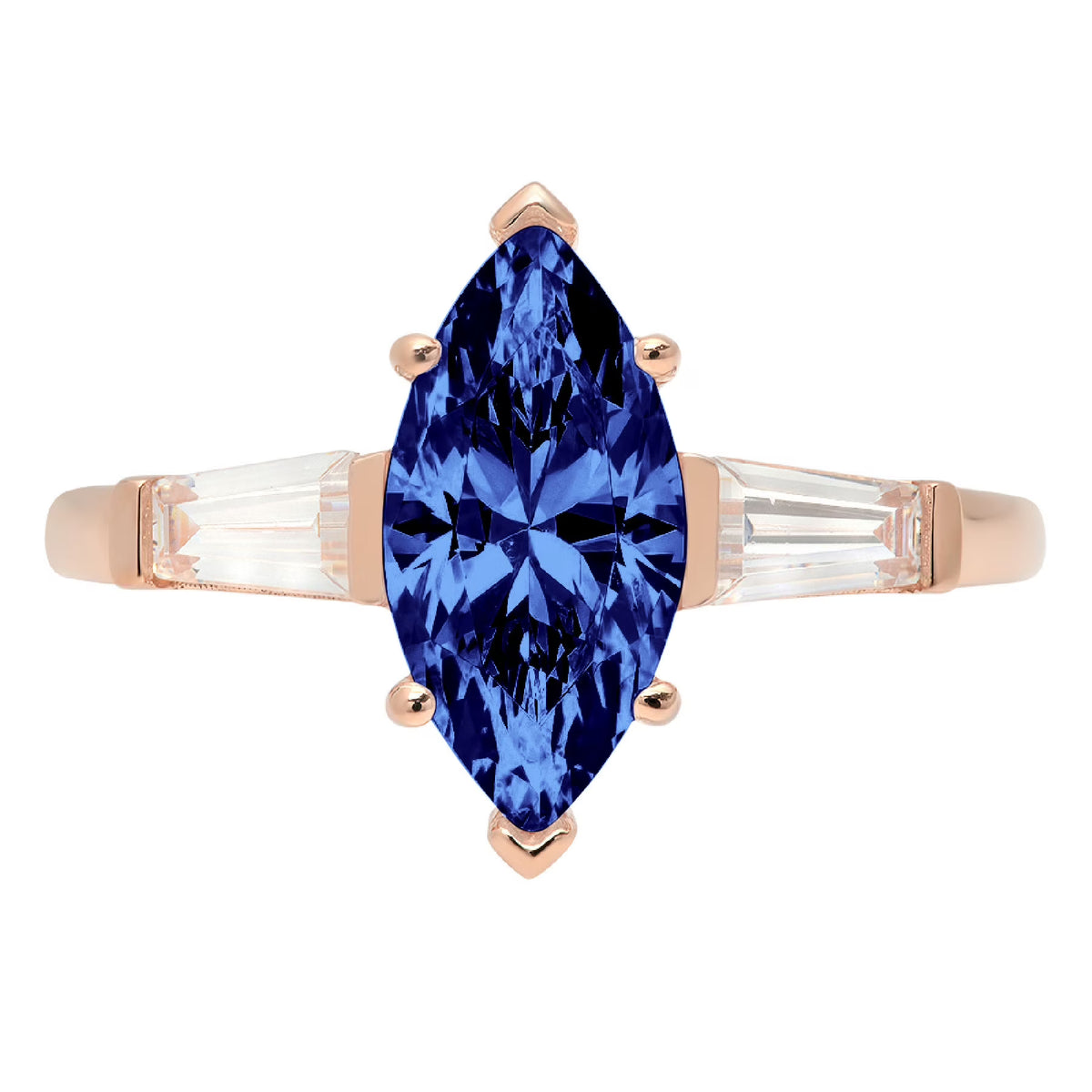 Marquise Cut Blue Simulated Tanzanite Rose Gold Three-Stone Ring R907953