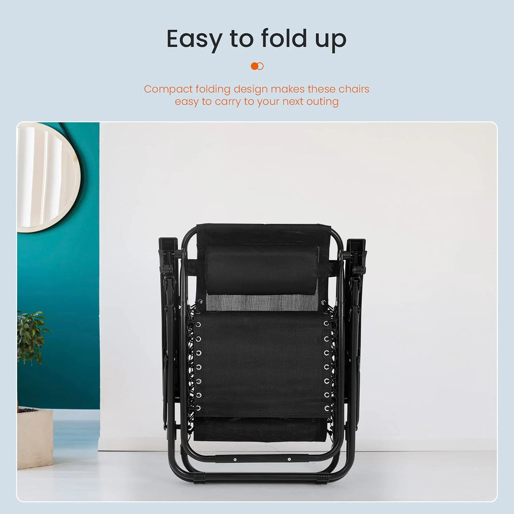 Black Zero Gravity Chair with Cup Holder and Pillow O8184