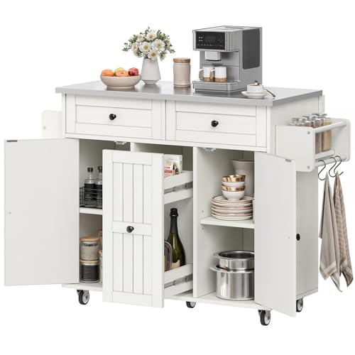 Black Kitchen Island on Wheels with Drop Leaf and Storage Cabinets Z5638