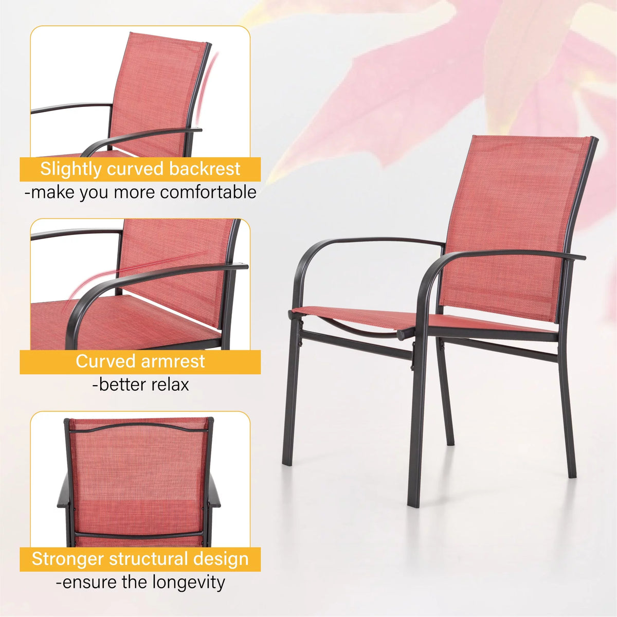 7 Piece Patio Dining Set with 6 Red Textilene Chairs B6184