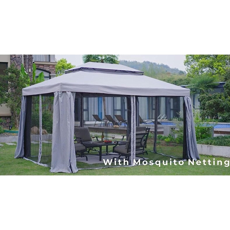 10X13 ft Outdoor Gazebo with Mosquito Netting and Curtains N2631