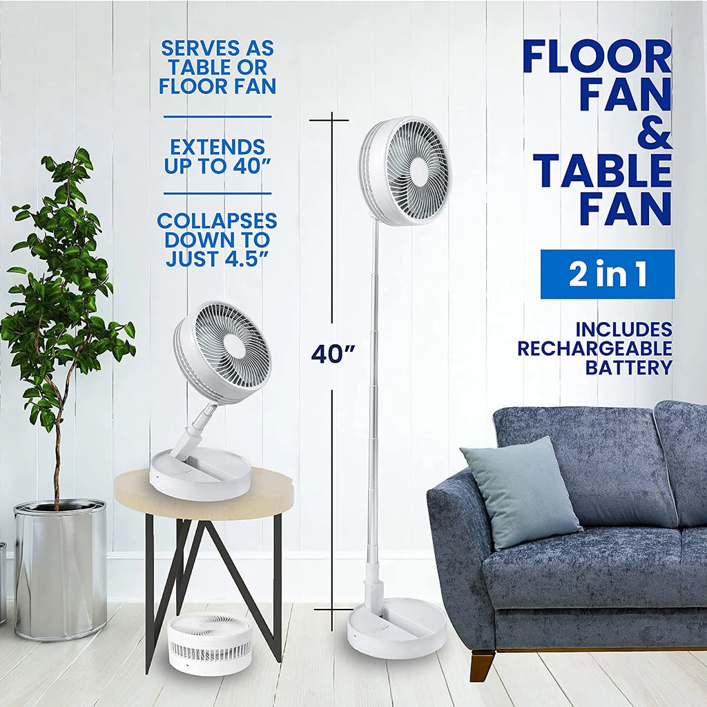 Adjustable Height 40 in. Foldable Portable Rechargeable Floor and Table Fan J331