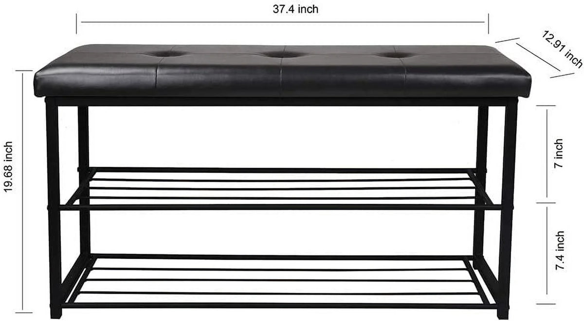 Black 3-Tier Shoe Rack Bench with Cushioned Seat O127806
