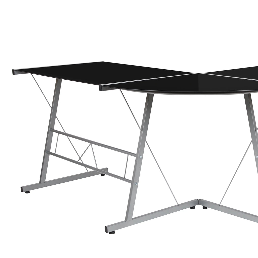 L-Shaped Gaming Desk with Black Tempered Glass Top Z49132