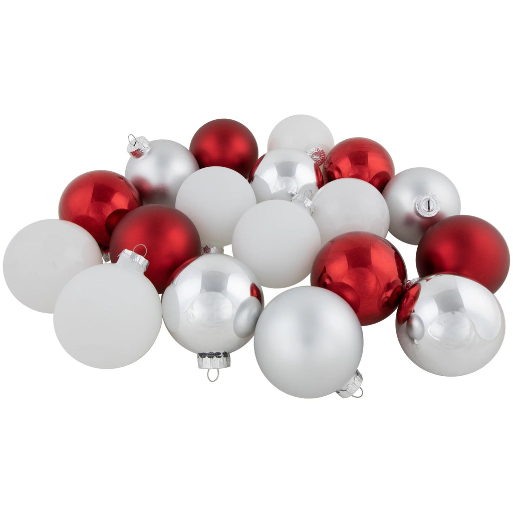72ct Red Silver White Glass Ball Christmas Ornaments A5319