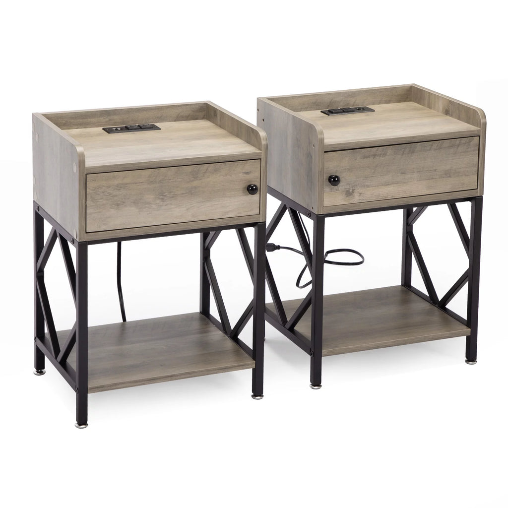 Set of 2 Night Stand with USB Port and Storage Shelf Y767