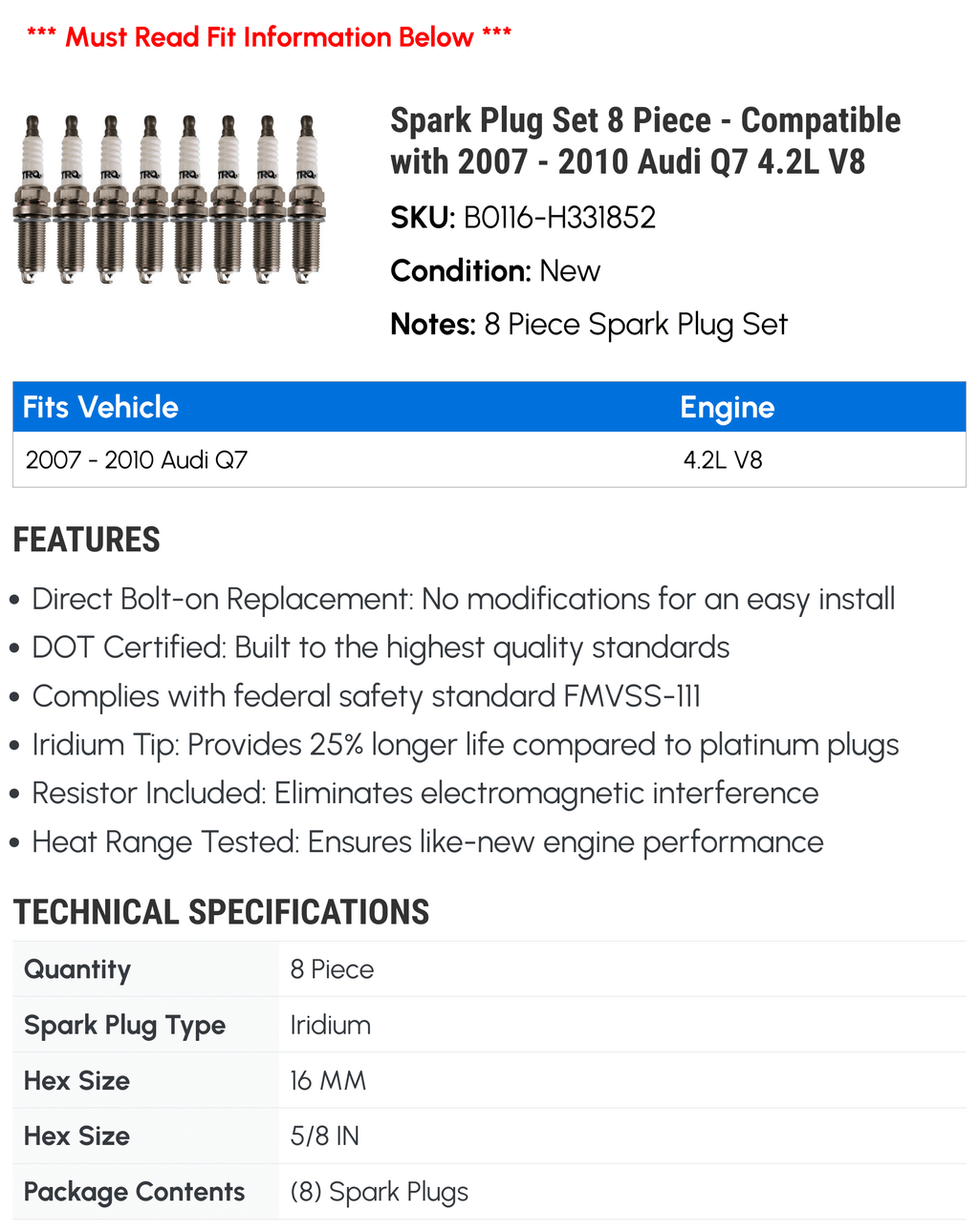 Spark Plug Set 8 Piece G950394