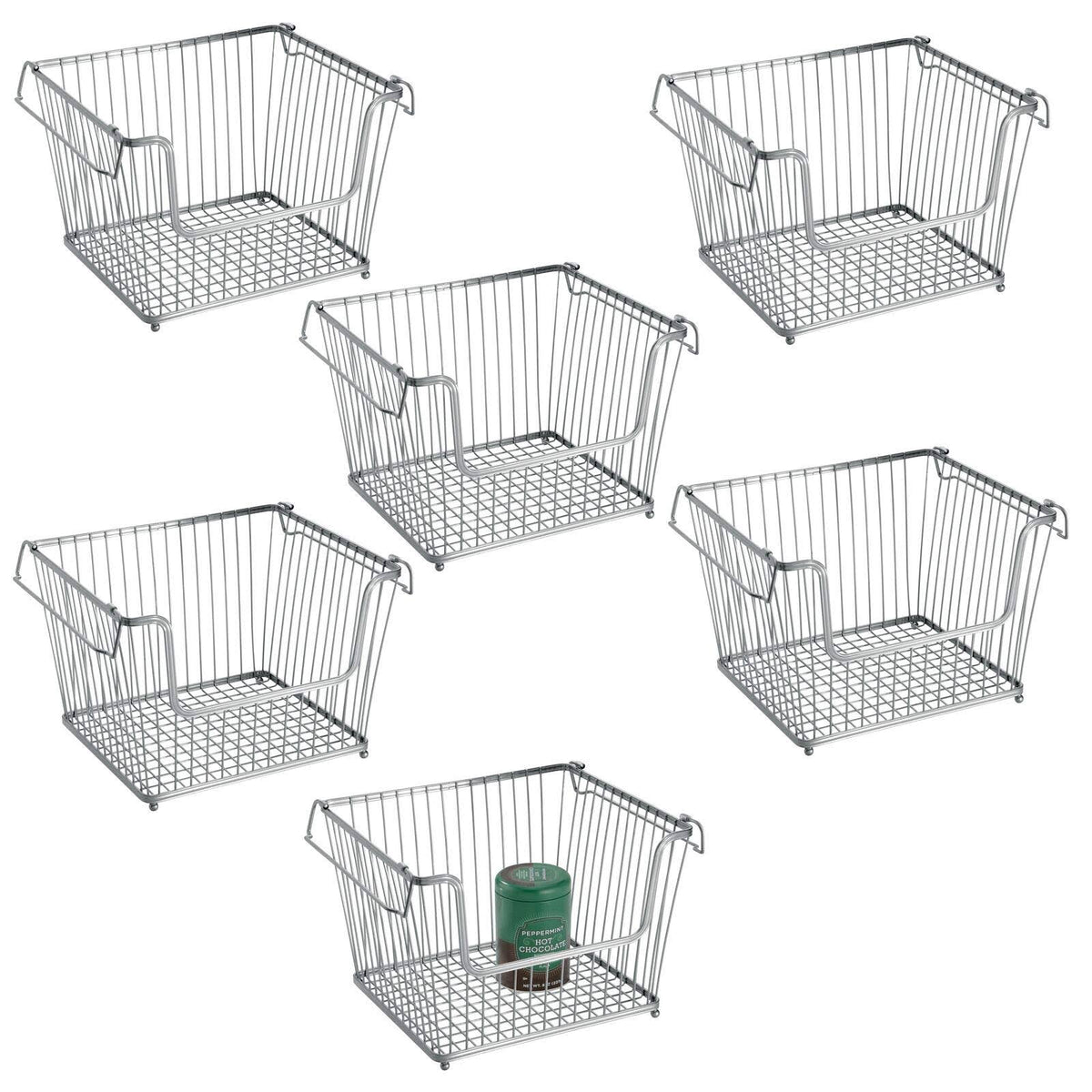 Stackable Metal Food Storage Organizer Bin Basket with Handles N833835