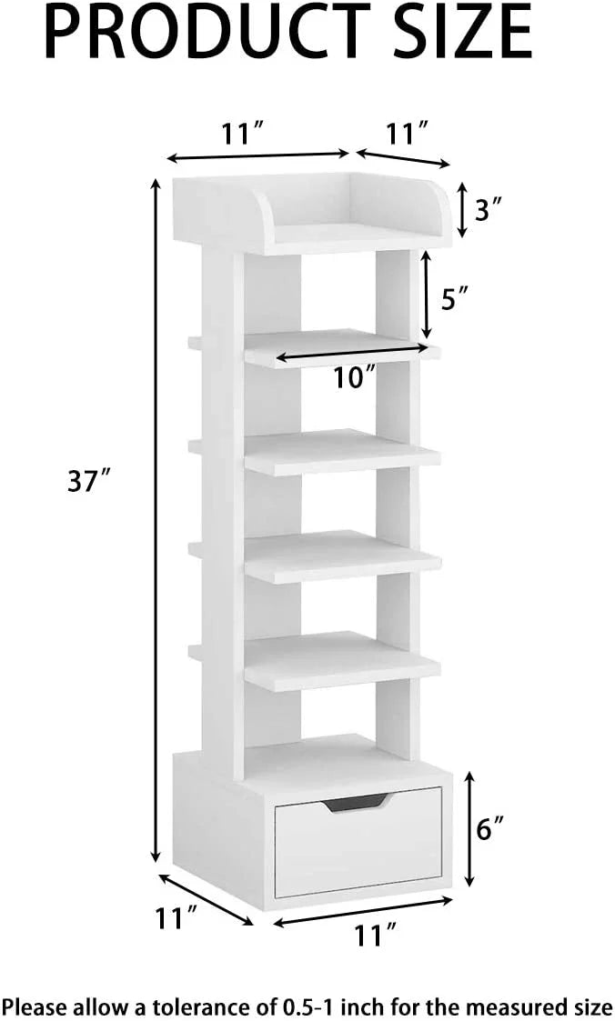 6-Tier White Wooden Shoe Rack with Storage Drawer V740