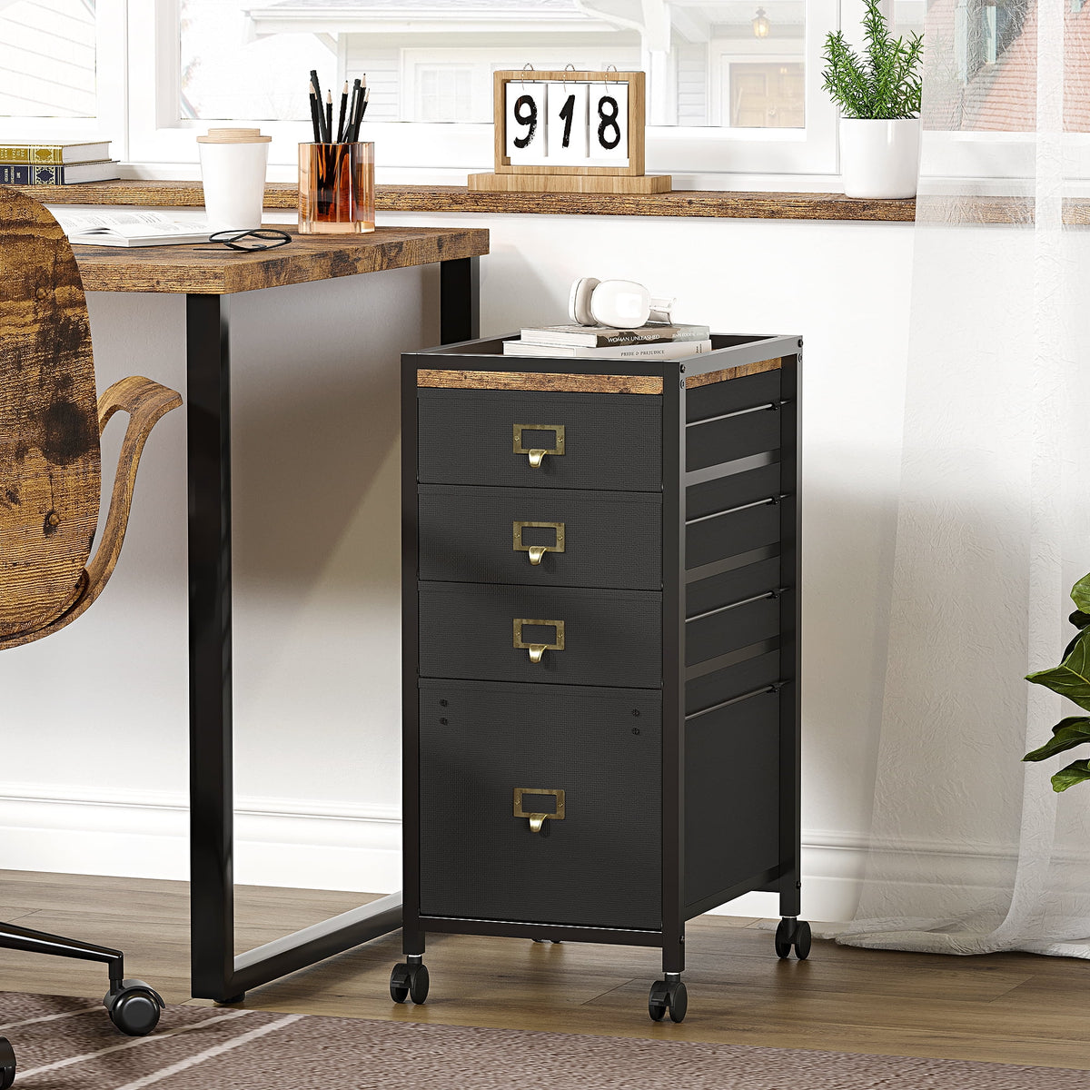 Black 4 Drawer Mobile File Cabinet A26400