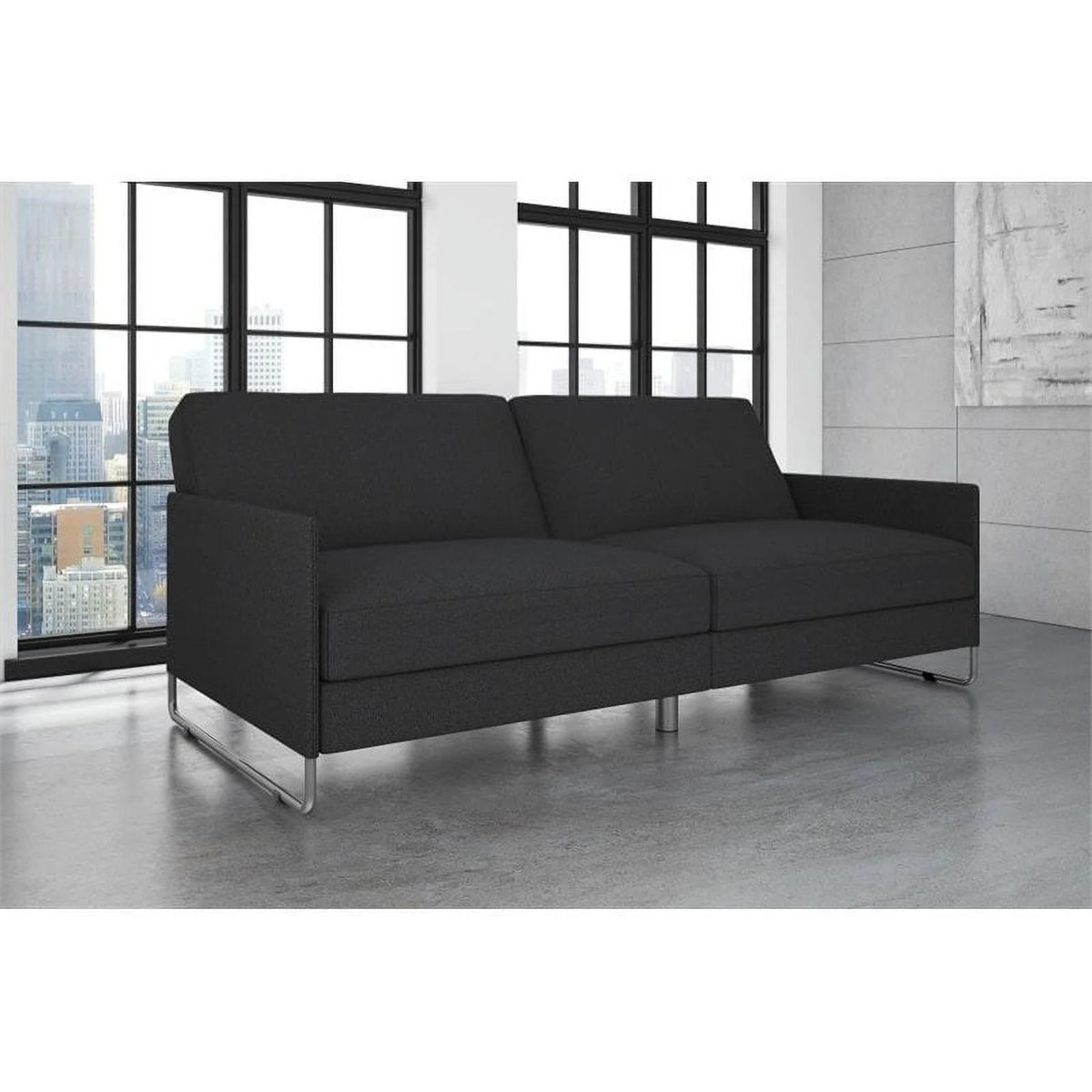 Grey Linen Convertible Futon Y9610