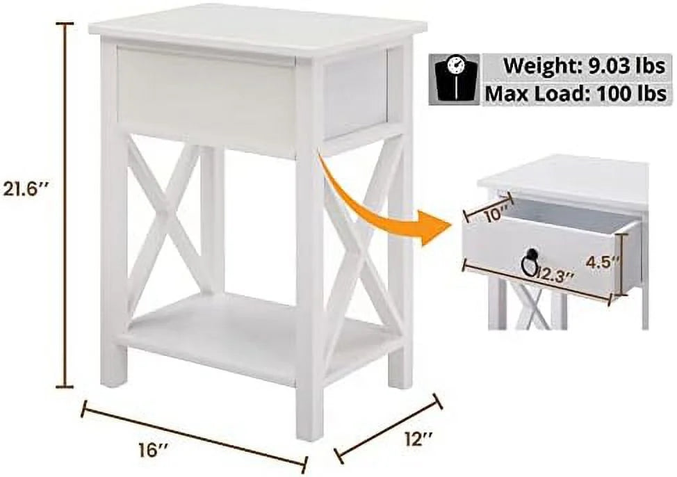 White Wood Nightstand Set of 2 G4215