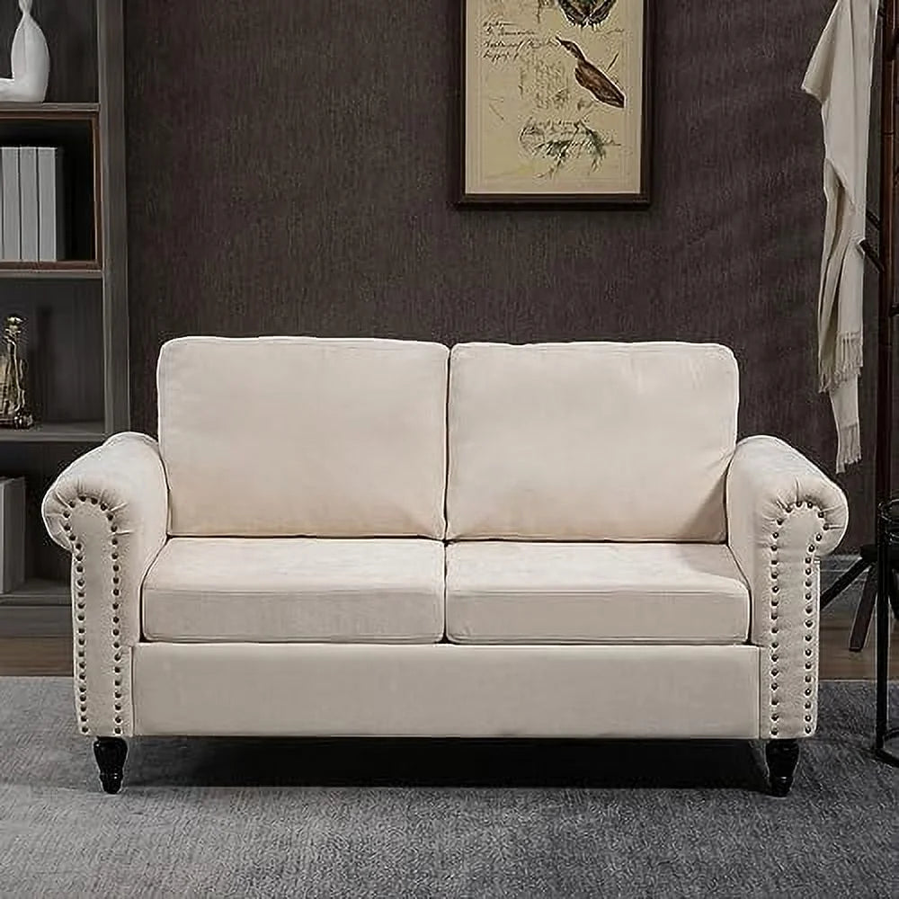 Chenille Fabric Loveseat Sofa with Solid Wood Legs Z667072