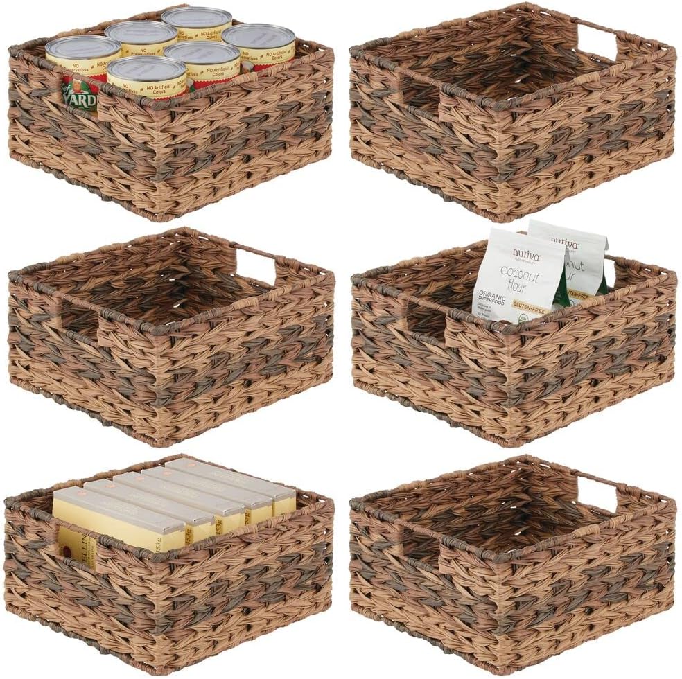 Woven Plastic Storage Organizer Basket Bin with Handles 6 Pack Gray Ombre R5408