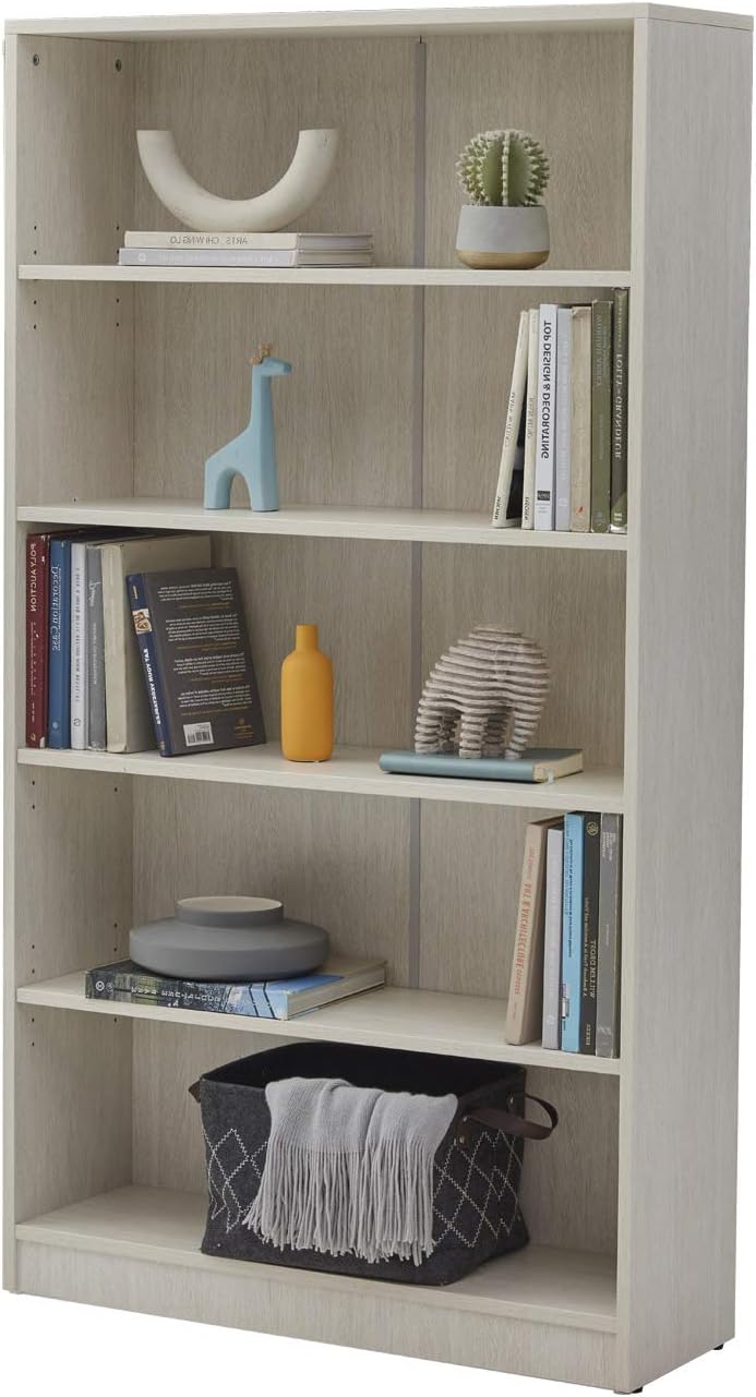 Wood 4-Shelf Bookcase Adjustable Bookshelf, Warm White J97391