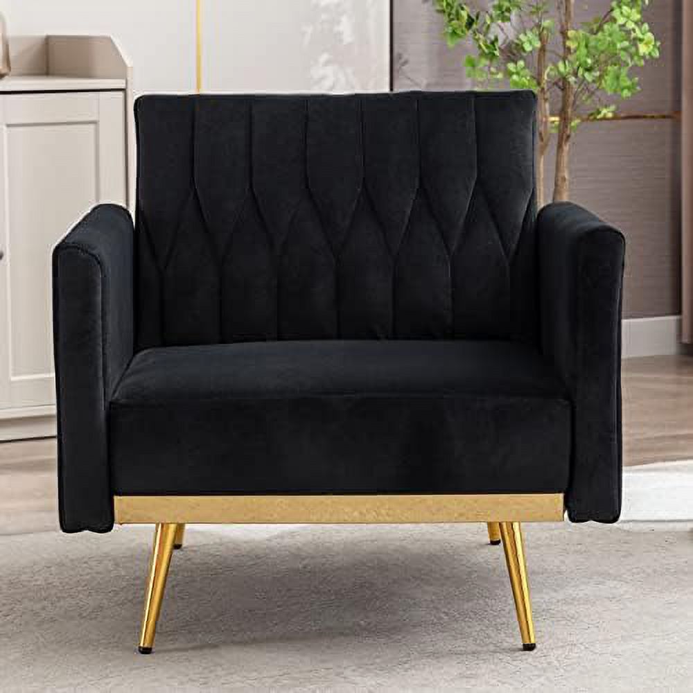 Black Velvet Single Sofa Chair with Ottoman S245226