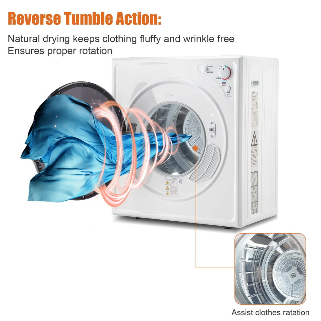 2.6CUFT Electric Compact Portable Clothes Dryer with Stainless Steel Tub, White D381361