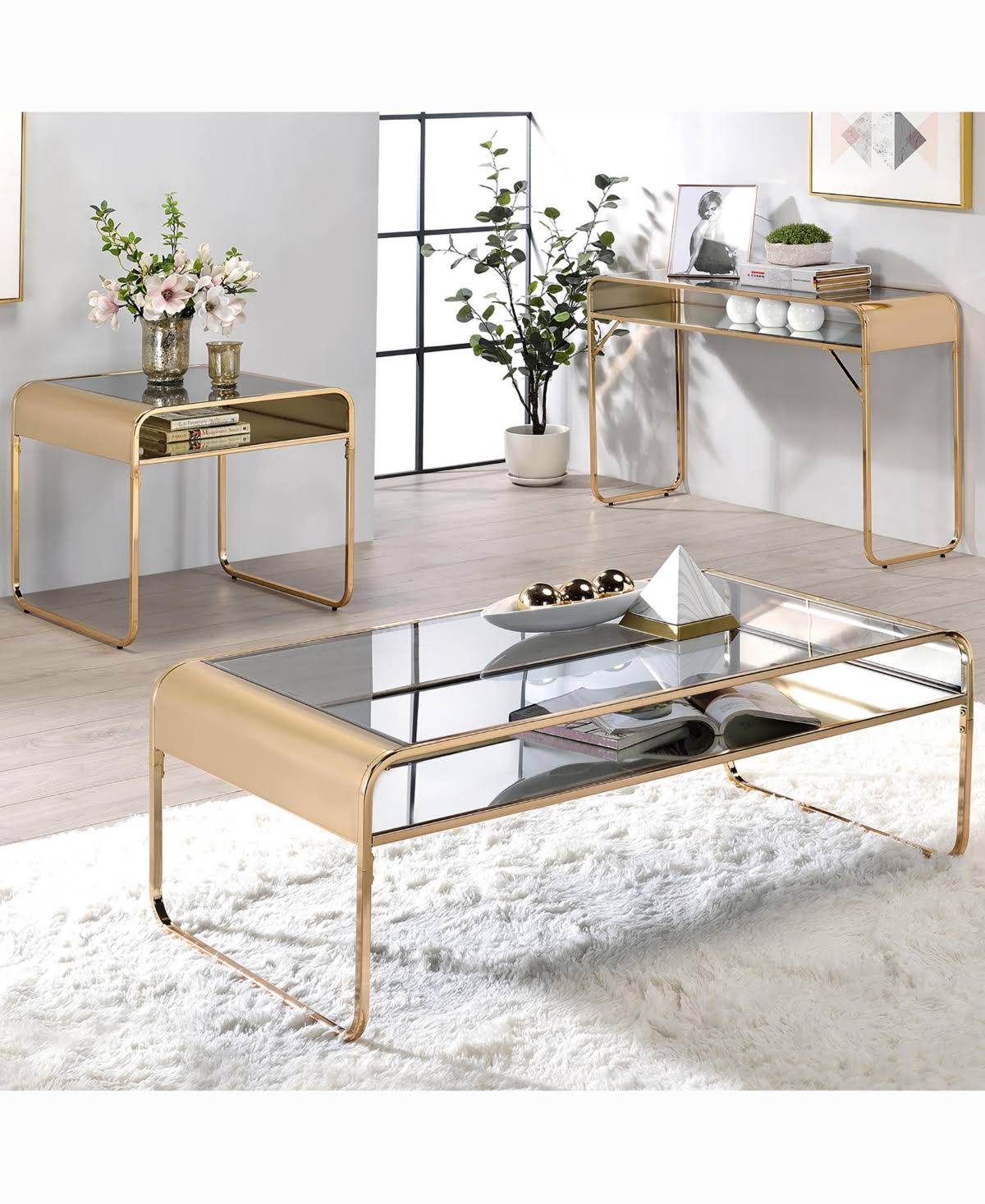 Gold Glass End Table N2349