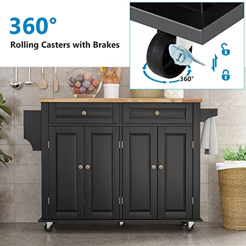 White Rolling Kitchen Island with Drop Leaf and Storage Cabinet S20451