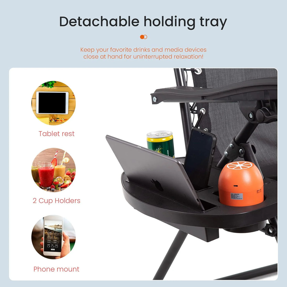 Black Zero Gravity Chair with Cup Holder and Pillow O8184
