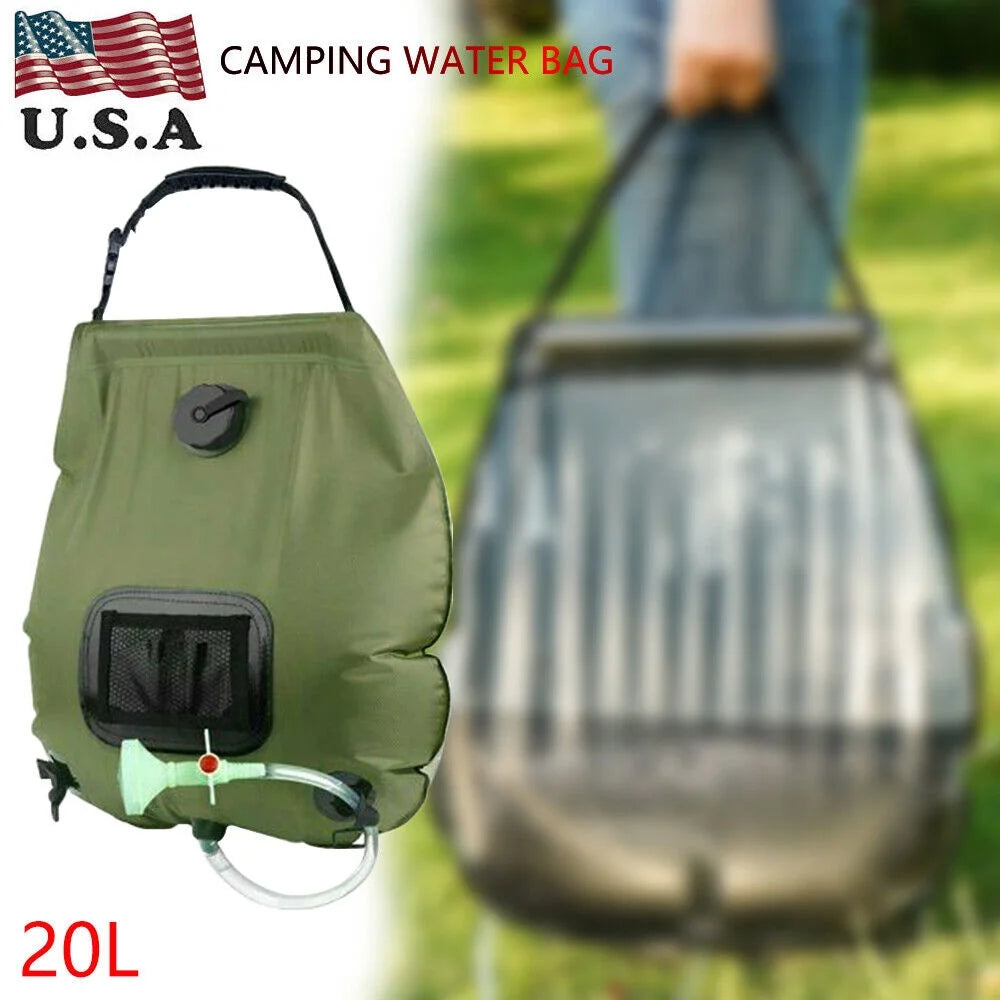 5 Gallon Solar Heated Camping Shower Bag with Removable Hose, Green PVC I80285