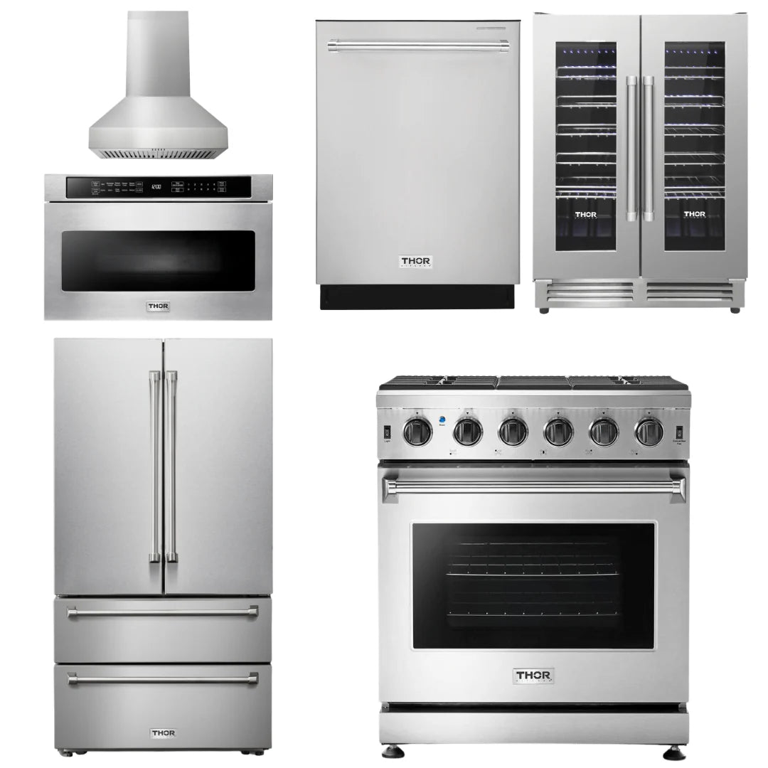 30 Propane Gas Range, Range Hood, Microwave, Refrigerator, Dishwasher, Wine Cooler P272434