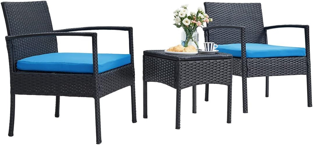 3 PCS Patio Rattan Bistro Set with Coffee Table and 2 Sofas Y367628