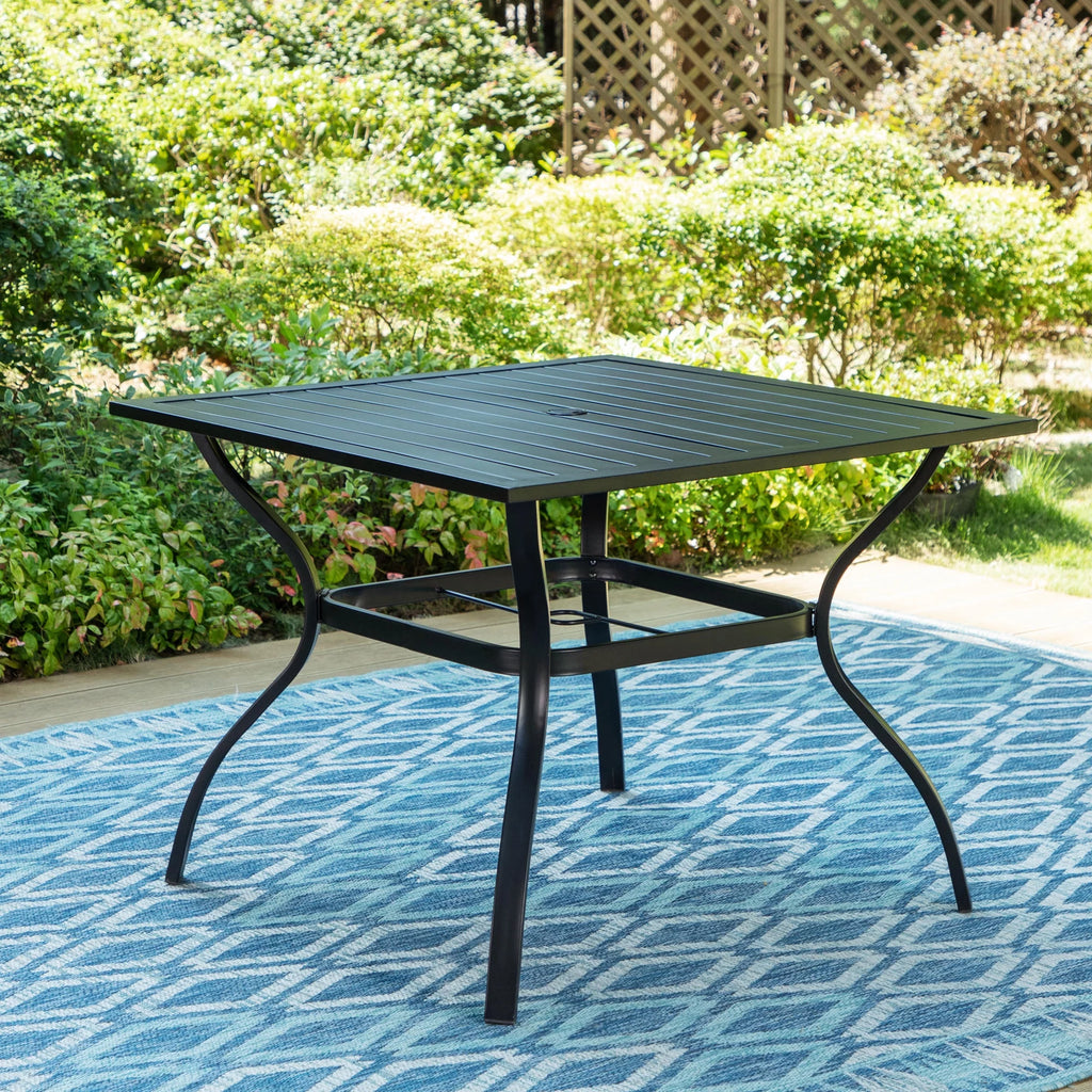 5 Pieces Patio Dining Sets Outdoor Metal All Weather Furniture Sets with Umbrella Hole, Black Z90502