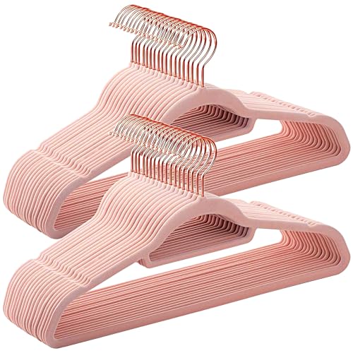 Pink Velvet Hangers 50 Pack 16.5 in with Tie Bar H446