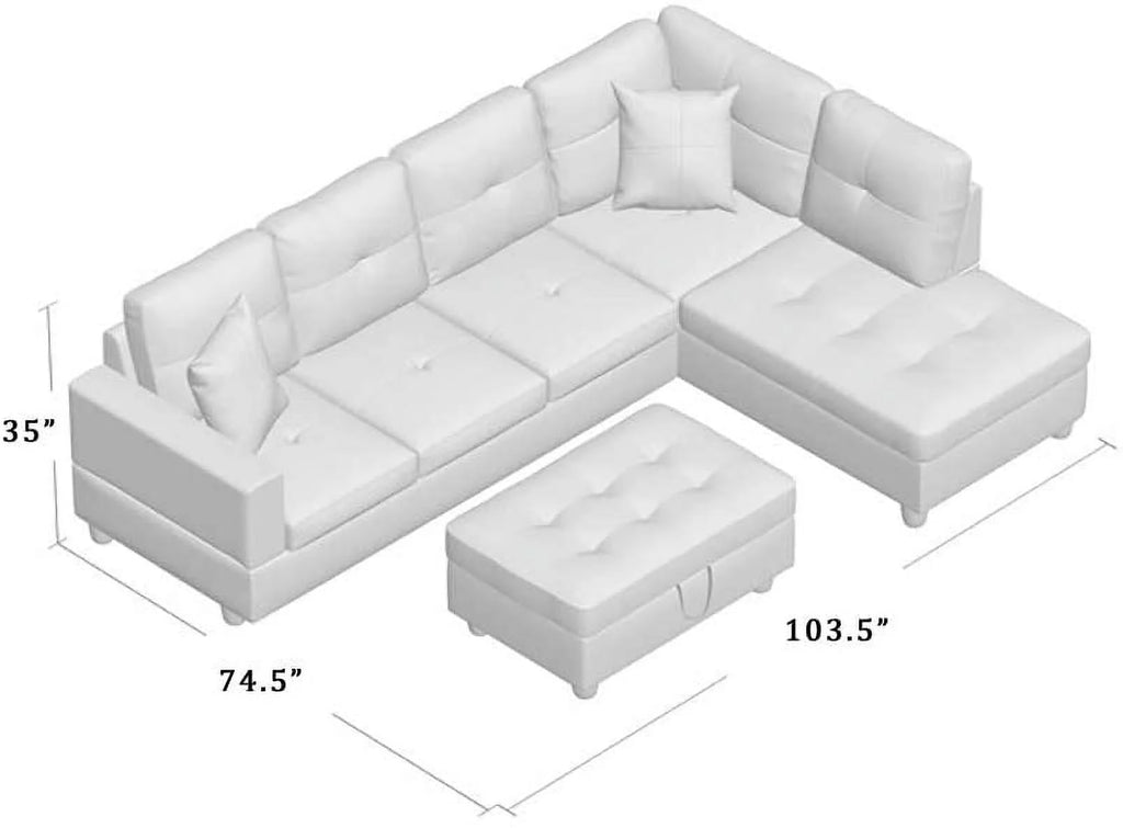 3 PCS L-Shaped Sectional Sofa Set with Storage Ottoman and Pillows Y67956