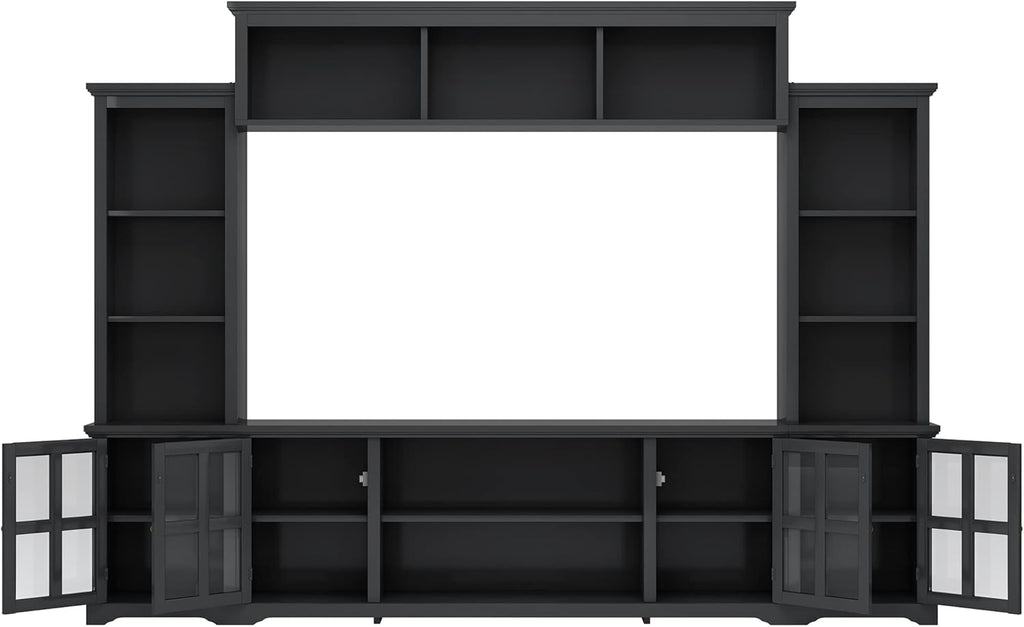 Black 104 Inch Entertainment Wall Unit with Tempered Glass Door J106076