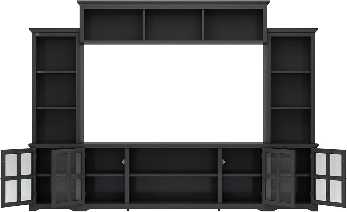 Black 104 Inch Entertainment Wall Unit with Tempered Glass Door J106076
