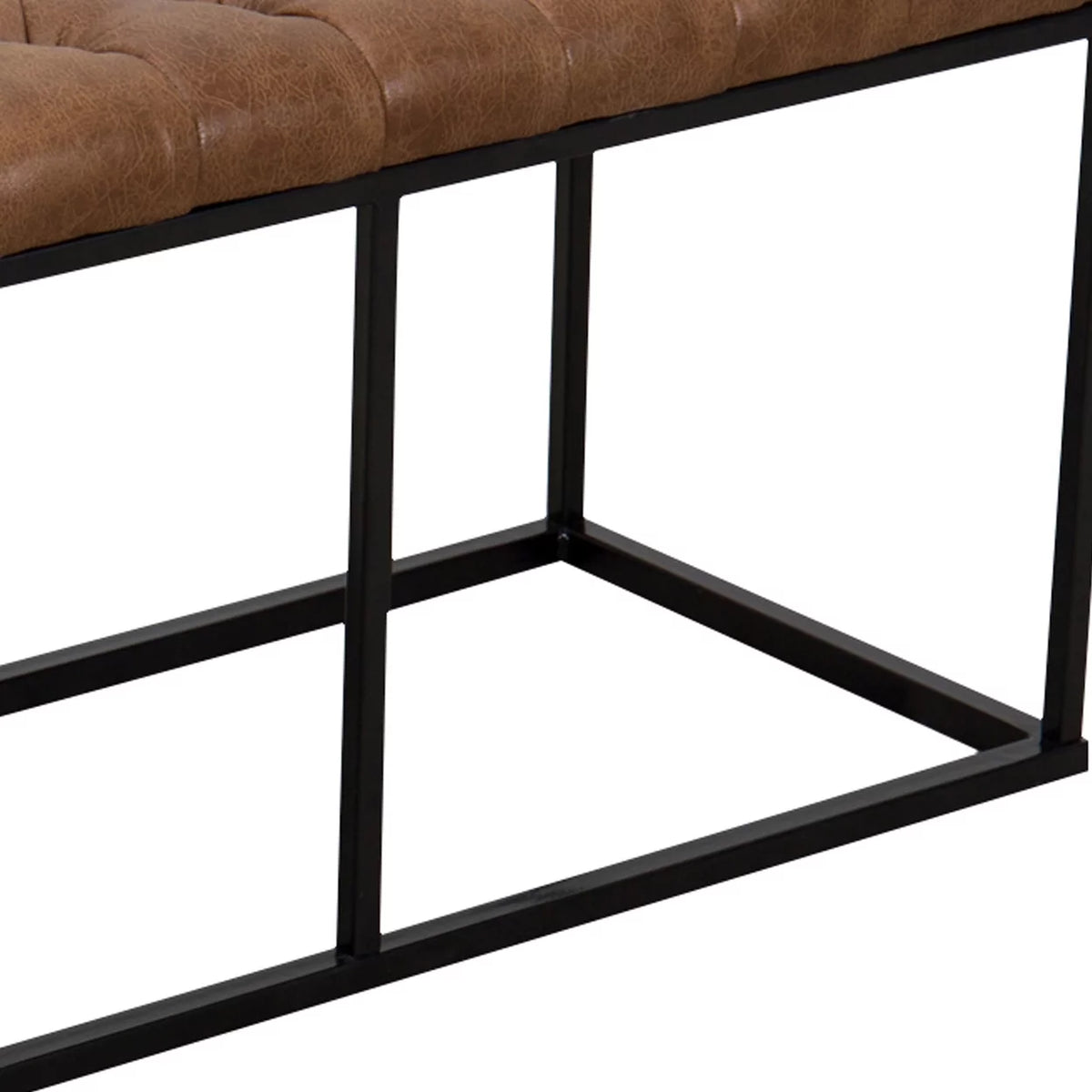 Faux Brown Leather Tufted Bench N9815