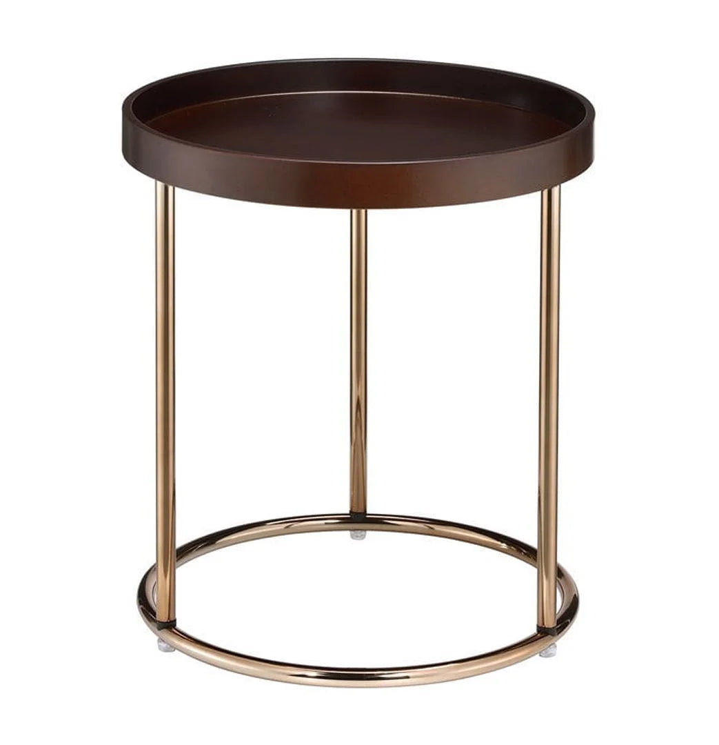 Espresso Side Table with Copper Accents X256050