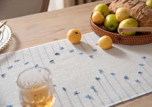 Natural Cotton Woven Table Runner with Tassels, Red and Beige K4414