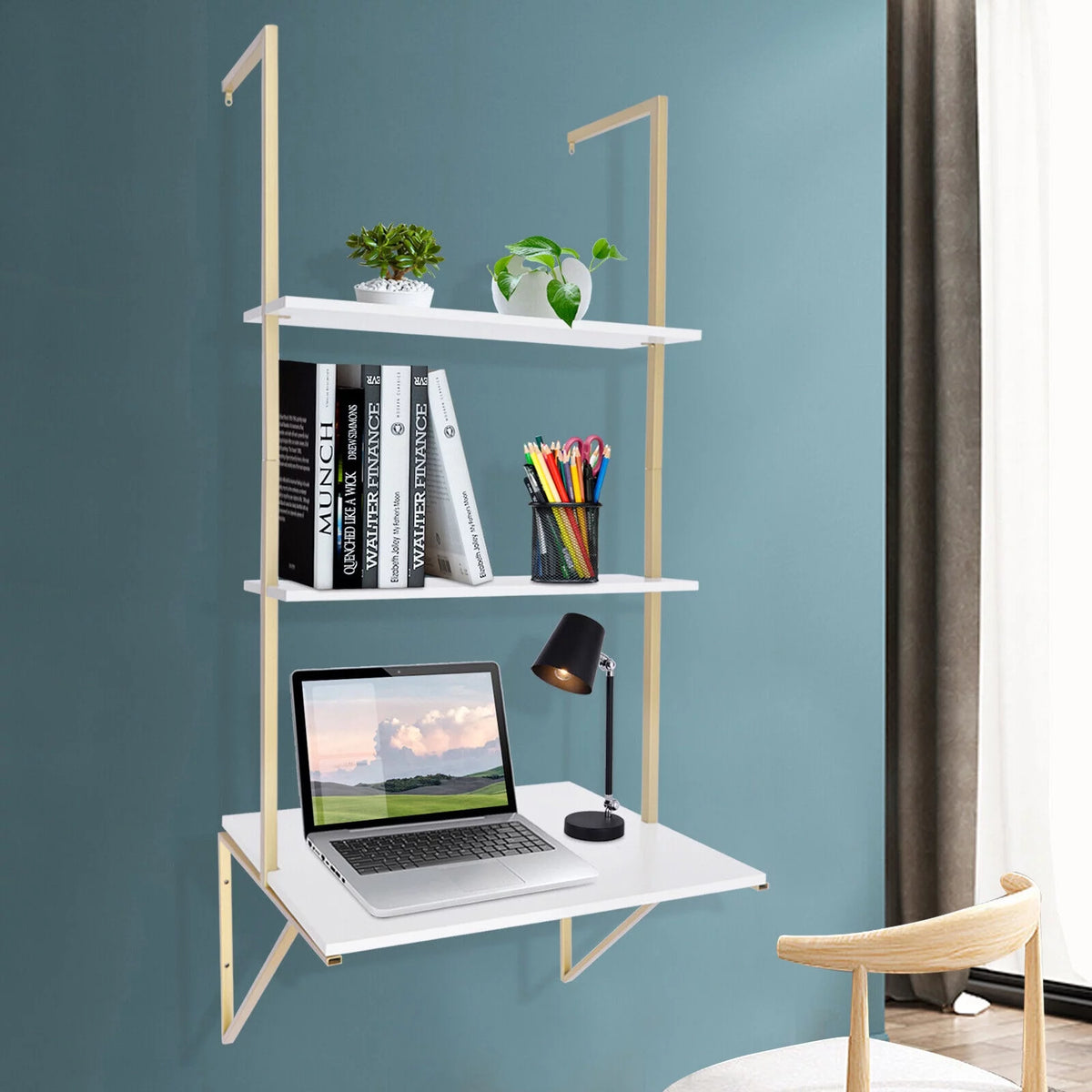 Wall-mounted 3 Tier White Ladder Desk V136