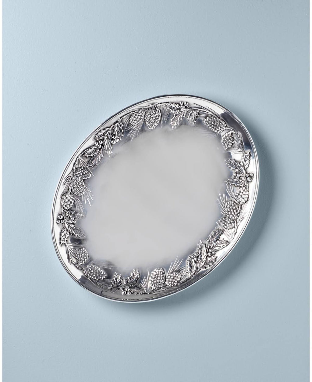 Holiday Metal Pinecone Holly Platter L31079