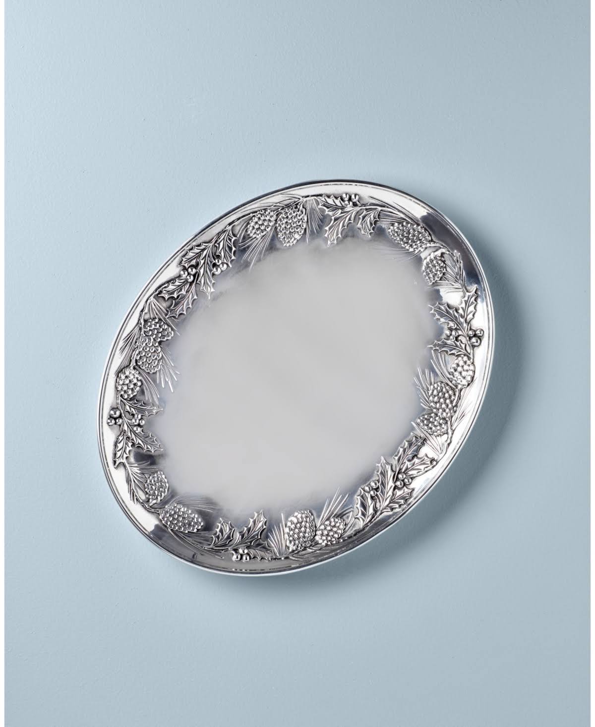 Holiday Metal Pinecone Holly Platter L31079