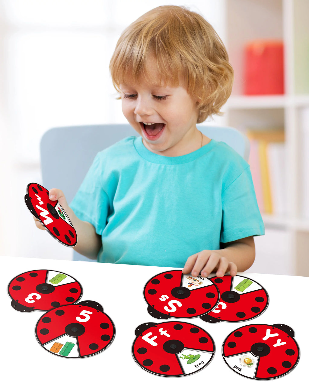 Interactive Alphabet Learning Toy, ABC Number Letters Spinning Game, Sight Words Animal Pattern Ladybug Cards, Montessori Educational Toy for 3 4 5 Year Old Baby Toddlers M231700