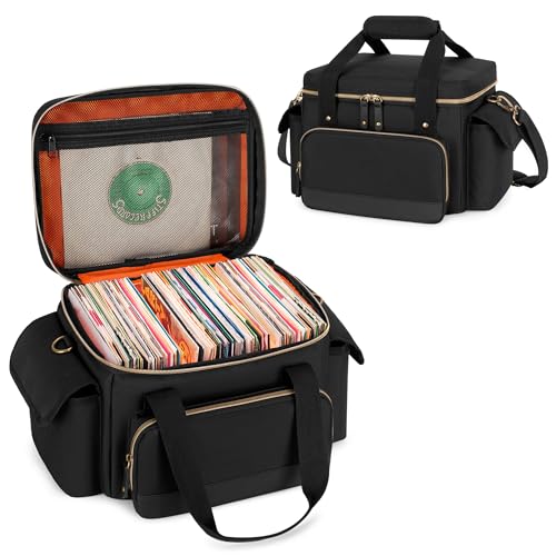 Vinyl Record Storage Box for 7 Inch Records, 80+ LP Carrying Bag with Dividers U64691