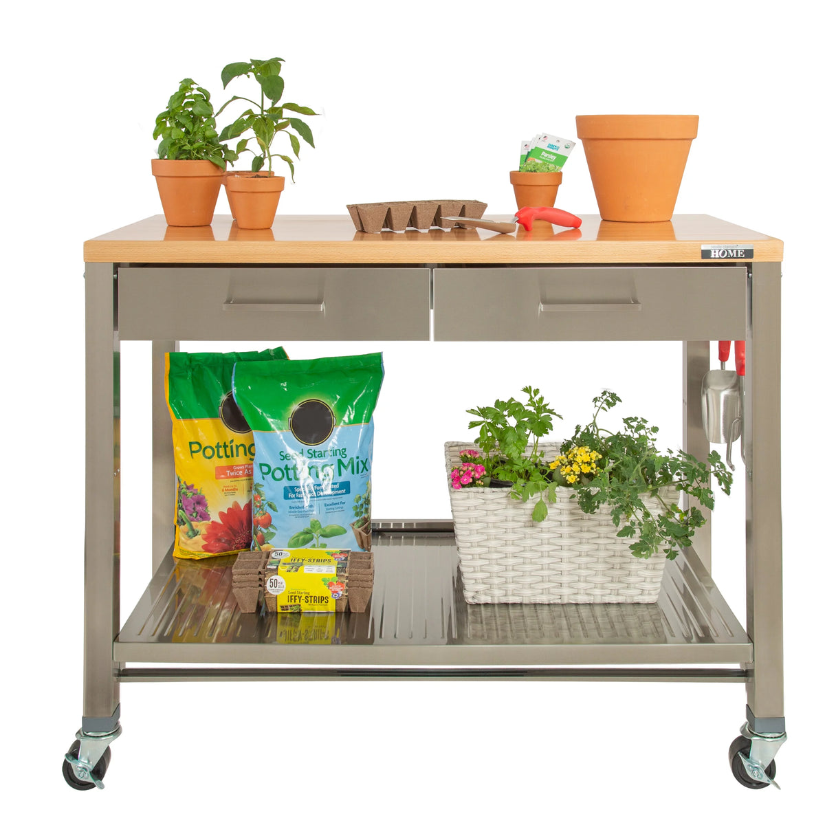Stainless Steel Kitchen Island with Solid Wood Top G779268