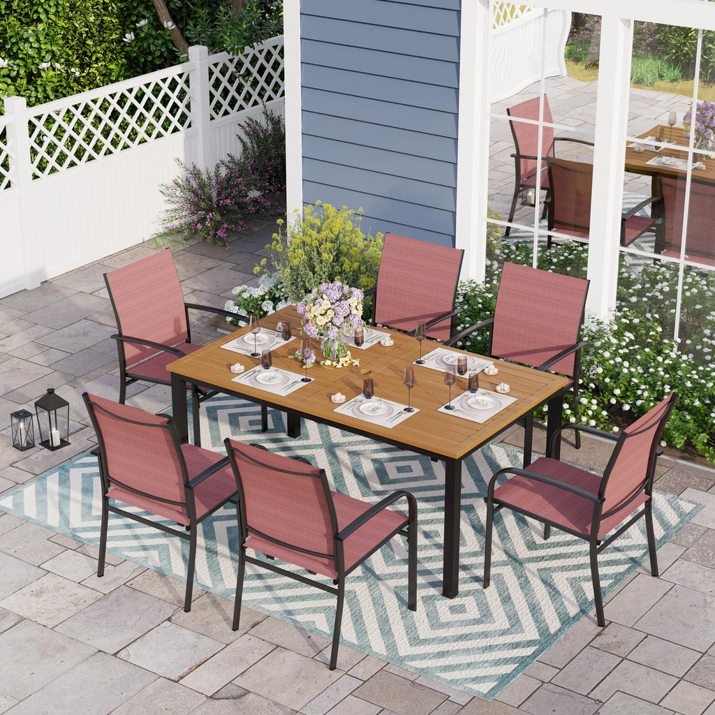 7 Piece Patio Dining Set with 6 Red Textilene Chairs B6184