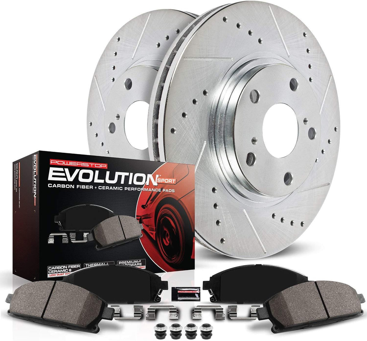 Rear Z23 Carbon Fiber Brake Pads with Drilled & Slotted Brake Rotors Kit U2427
