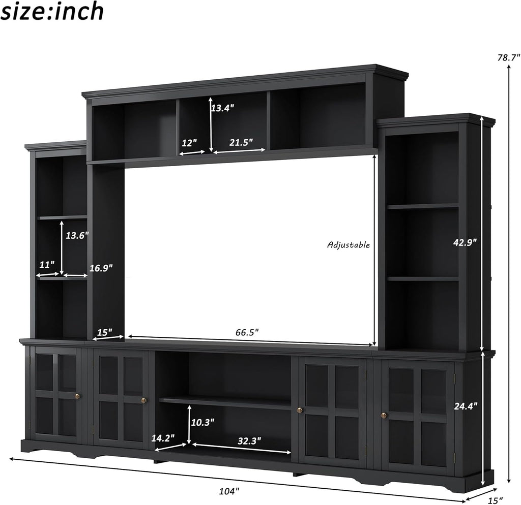 Black 104 Inch Entertainment Wall Unit with Tempered Glass Door J106076